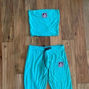 O mighty teal tube top and sweat set